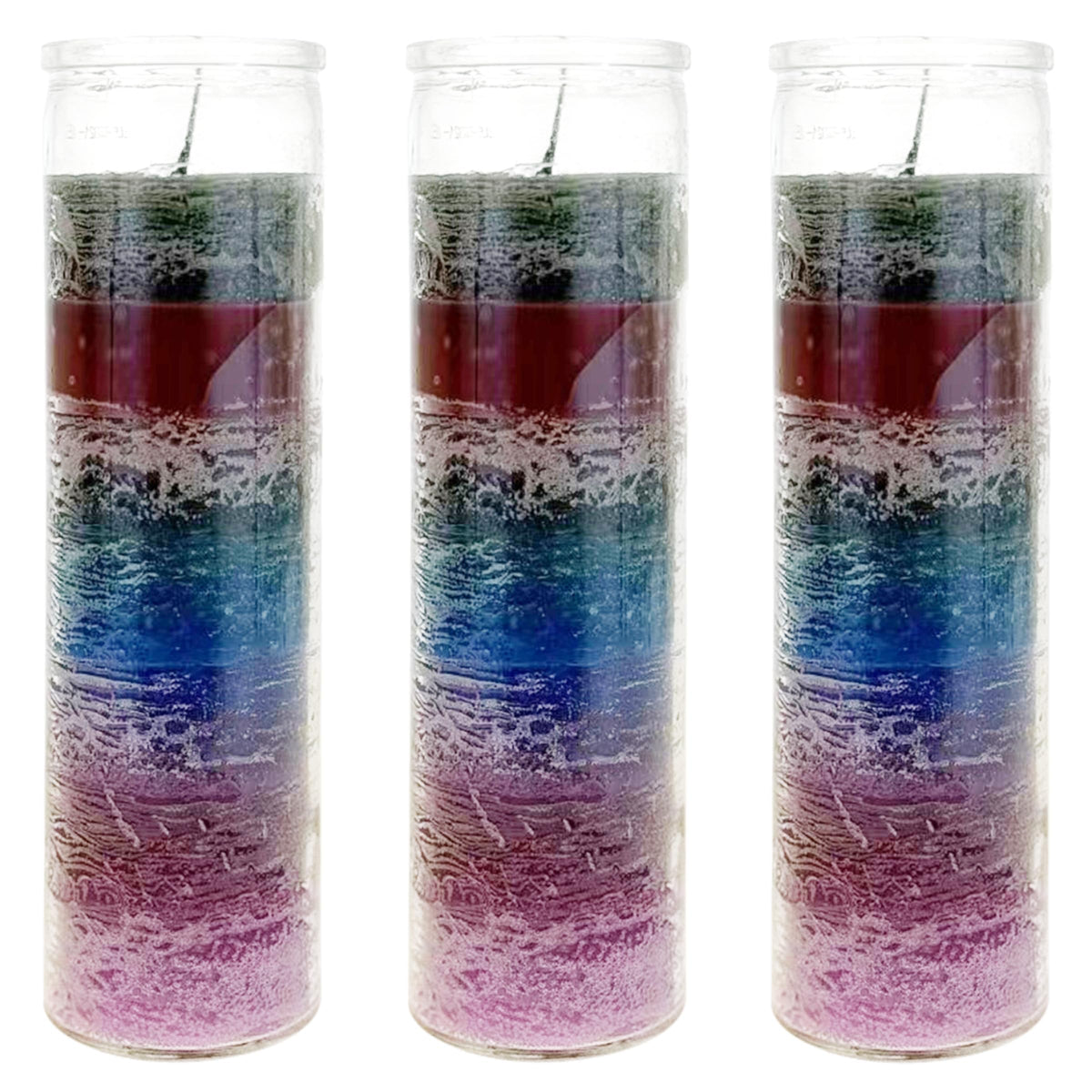 Mega Candles 3 pcs Unscented 7 Color Glass Devotional Prayer Candles, Hand Poured Wax Candle 2 Inch x 8 Inch, Sanctuary, Vigils, Prayers, Casting Chimes, Spiritual, Rituals, Spells, Wicca, Deities
