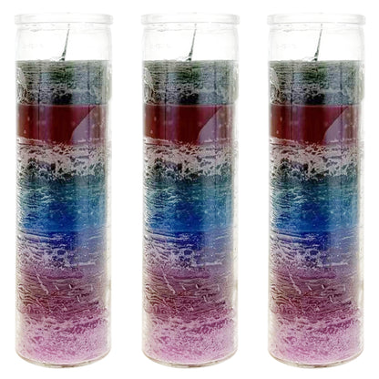 Mega Candles 3 pcs Unscented 7 Color Glass Devotional Prayer Candles, Hand Poured Wax Candle 2 Inch x 8 Inch, Sanctuary, Vigils, Prayers, Casting Chimes, Spiritual, Rituals, Spells, Wicca, Deities