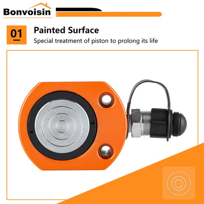 Bonvoisin 20T Hydraulic Ram Cylinder Jack Low Profile Porta Power Ram 0.55" Stroke Single-acting Mini Jack Ram with CP-180 Hydraulic Hand Pump for Machinery Shipbuilding