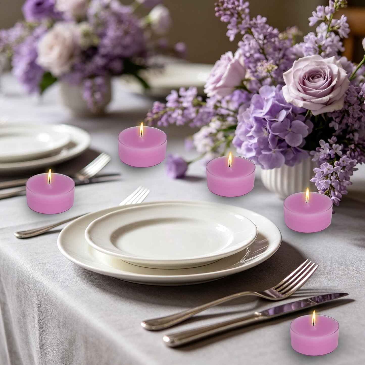Purple Candles Tea Lights Smokeless Cedar Violet Scent Tealight Candles Handmade Tealights Set of 24 Long Burning for Wedding Meditation Dinner Home Decor