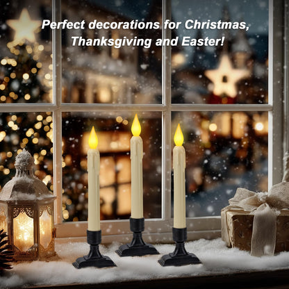 Meigic 6 Pcs Sensor Dawn to Dusk Window Candles, Flickering Battery Candles for Windows, Ultra Bright Fake Candle Lights with Black Holders, Led Candlesticks for Xmas Home Decor, Warm Yellow Light