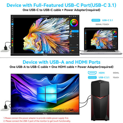 Prechen 23.8" 200hz Portable Touchscreen Monitor 99% sRGB VA FHD 1080P, VESA, Built-in Speaker, w/90°Adjustable Stand USB-C HDMI External Second Touch Screen Display for Laptop/PC/Phone