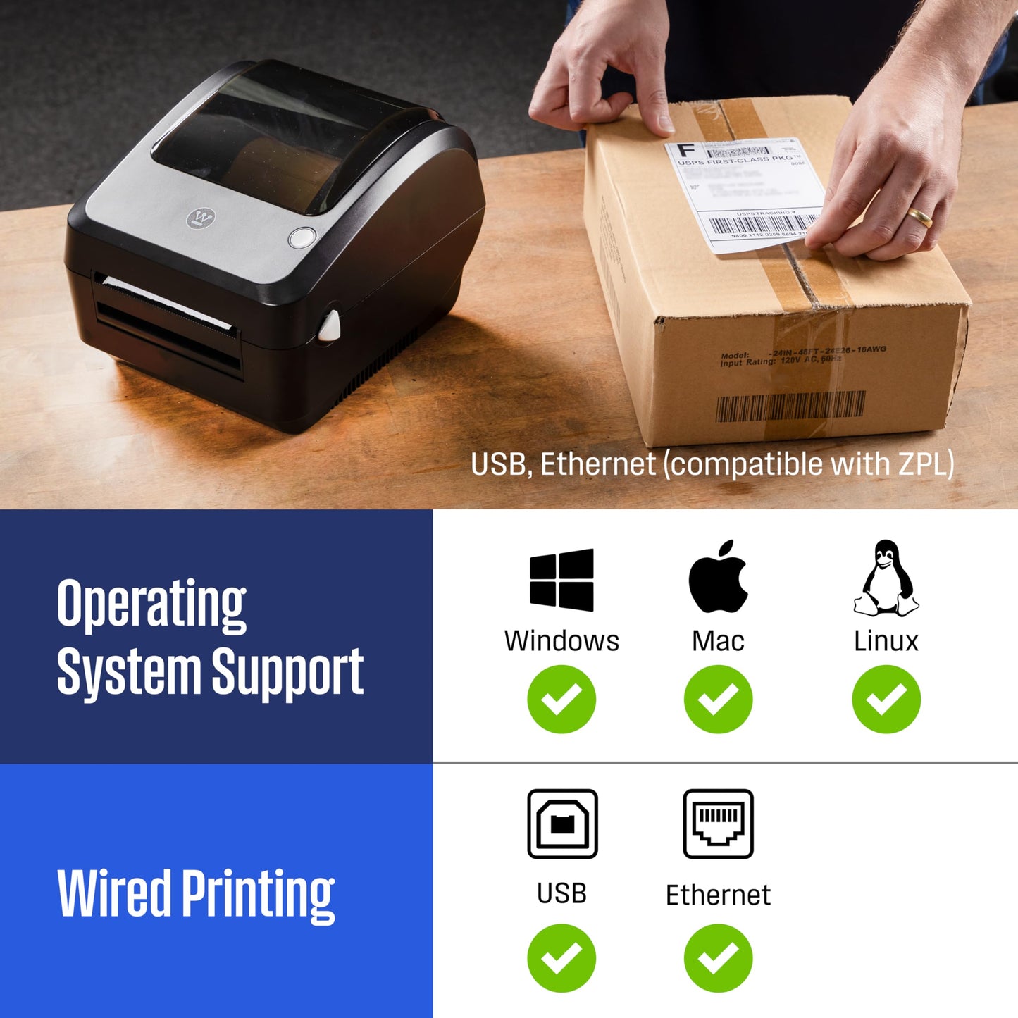 Westinghouse Thermal Shipping Label Printer USB, 4x6 Label Commercial Grade, Compatible with USPS, UPS, FedEx, Shopify, Amazon, Small Business, Desktop Label Printer for Packages, Includes Labels