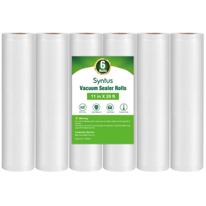 Syntus Vacuum Sealer Bags for Food, 6 Rolls 11" x 20' Commercial Grade Bag Rolls, BPA Free Food Vac Bags for Storage, Meal Prep or Sous Vide