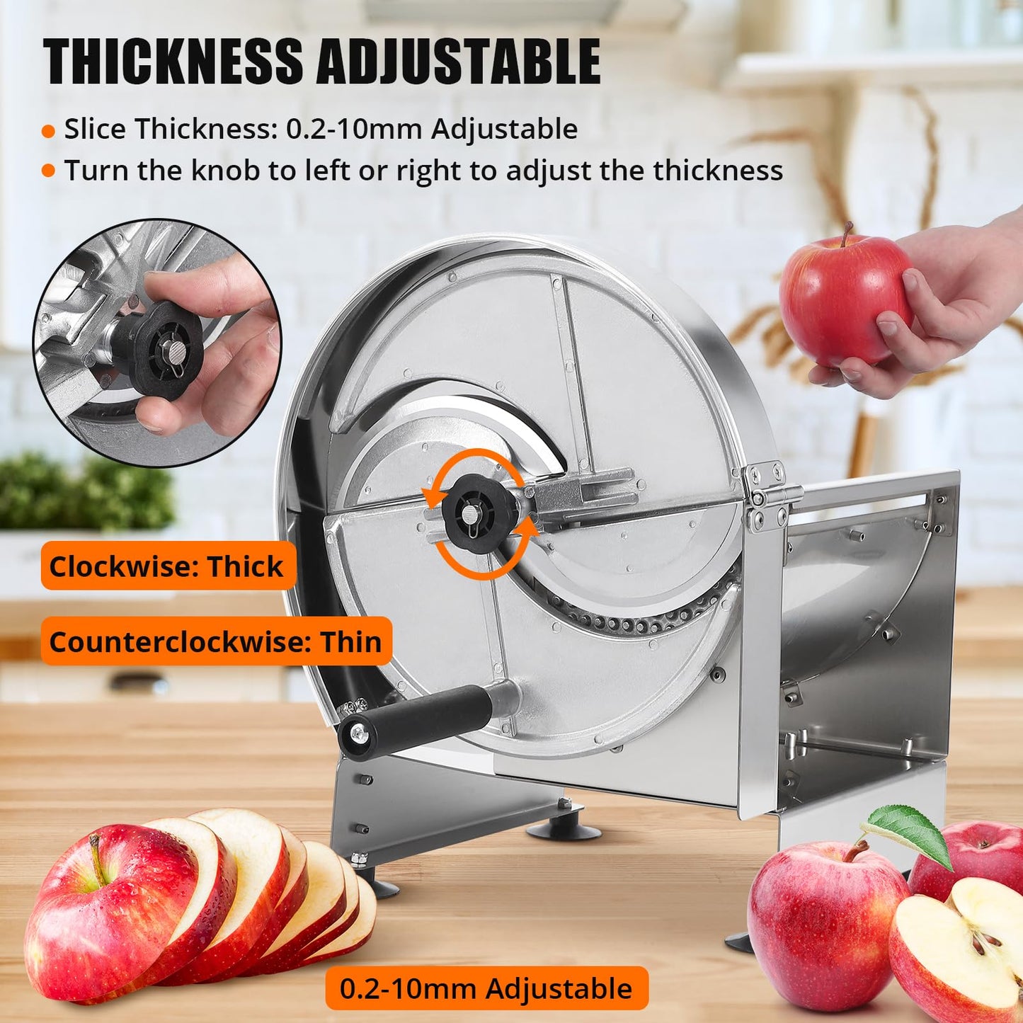 Commercial Vegetable Fruit Slicer, 0.2-10mm Adjustable Thickness, Stainless Steel Manual Vegetable Cutter Machine for Slicing Fruit Potato Lemon Onion Cabbage Tomato