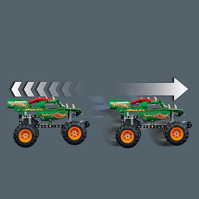 LEGO Technic Monster Jam Dragon Monster Truck Toy for Boys and Girls 2in1 Racing Pull Back Car Toys for Off Road Stunts Kids Birthday Gift Idea Great Activity for Kids 42149