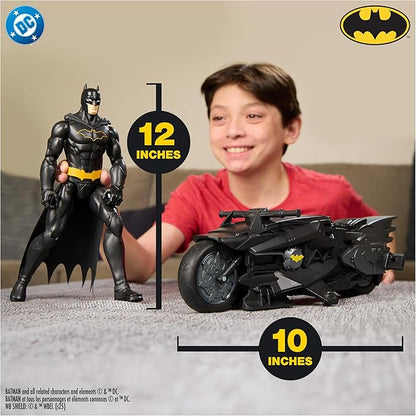 DC Comics Batman Stealth Remote Control Batcycle with 12 Batman Action Figure Super Hero Kids Toys for Boys and Girls Ages 4 &amp Up