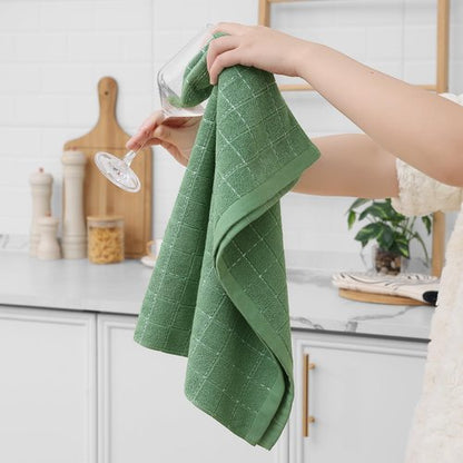 Homaxy 100% Cotton Terry Kitchen Towels(Grass Green, 20 x 28 inches), Checkered Designed, Soft and Super Absorbent Dish Towels, Large 8 Pack