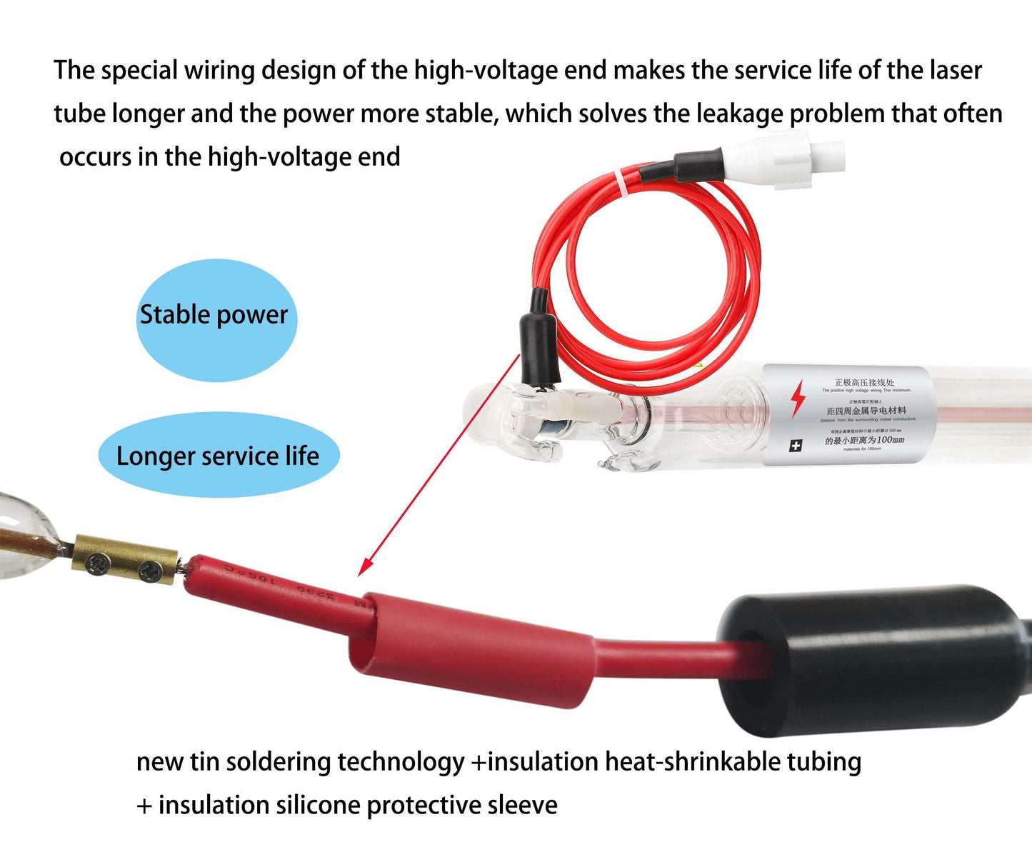 TEN-HIGH CO2 Glass Laser Tube, Unique Upgraded Version Super Easy Installation Stable Power, for Laser Engraving Cutting Machine, Length 700mm Diameter 50mm 40W (Suitable for 40~45W)