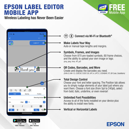 LABELWORKS Epson LW-Z5010PX-R Industrial Label Maker - Complete Printer Kit with Accessories and Automatic Bulk Tape Rewinder, PX 147' Bulk Label Rolls, Desktop Printer