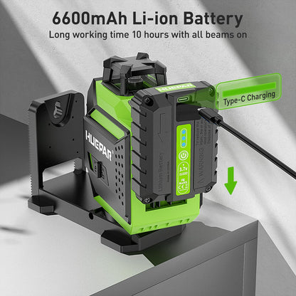 Huepar 360 Laser Level Self-Leveling Cross Line Laser Level 3D Green Beam 197Ft. Laser Tool 67.72" Lightweight Extendable Tripod, Li-ion Battery, Magnetic Base, Hard Carry Case-703CG&T16A