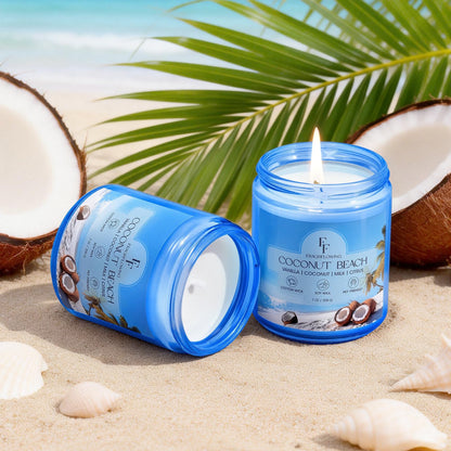 Coconut Beach Scented Candle, Natural Soy Wax Jar Candle for Home Scented, 100-Hour Burn Time Gifts for Women Men, 7 oz (2 Pack)