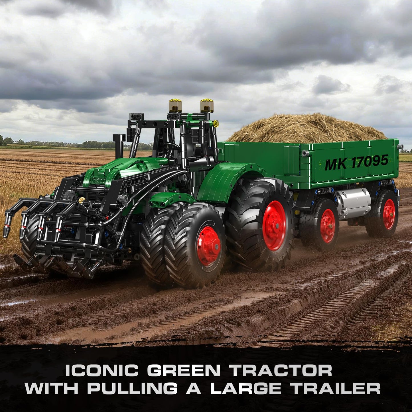 Mould King 17095 Farm Tractor with Trailer, Remote Control Tractors Building Set with 4 Motors, Buildabe Farm Vehicle Toy to Play, Construction Car Model for Adults, Ideal Gifts (2368 Pieces)