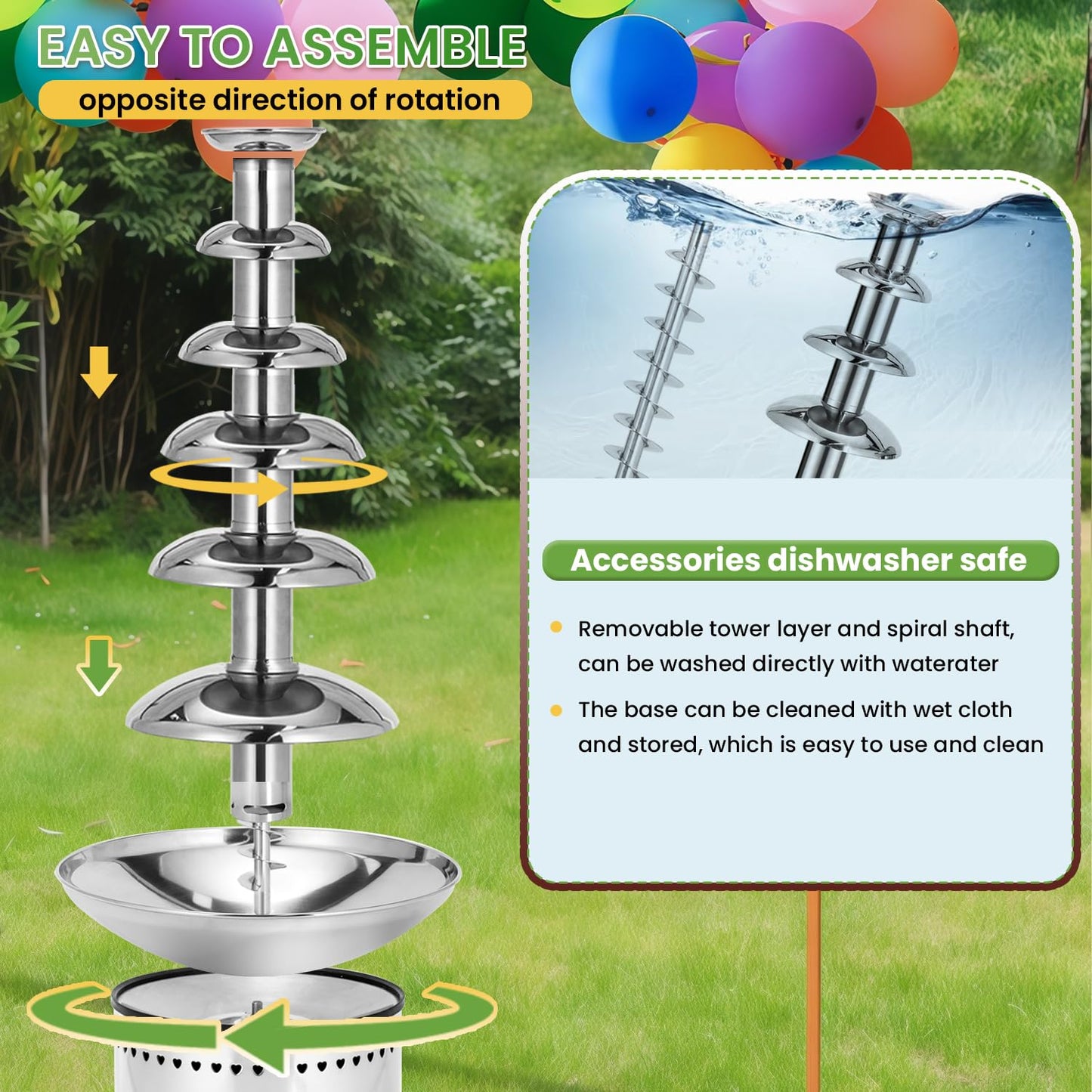 Flyseago Commercial Chocolate Fountain| 6 Tiers 19 lb Capacity| Large Hot Chocolate Fondue Tower| Stainless Steel Chocolate Melting Heating Machine for Nacho Cheese, Liqueurs, Party, Wedding