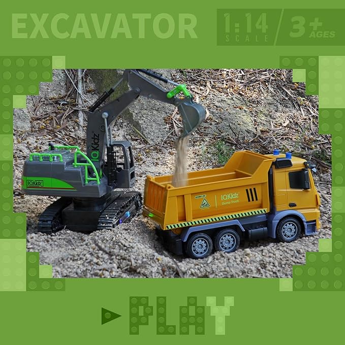 Remote Control Excavator Toys for Boys 4-7 Yrs Old - Best Birthday Gift for Kids Age 3 5 8 9 10+ Metal Shovel Construction Vehicles with Light Sound Rechargeable RC Tracked Digger