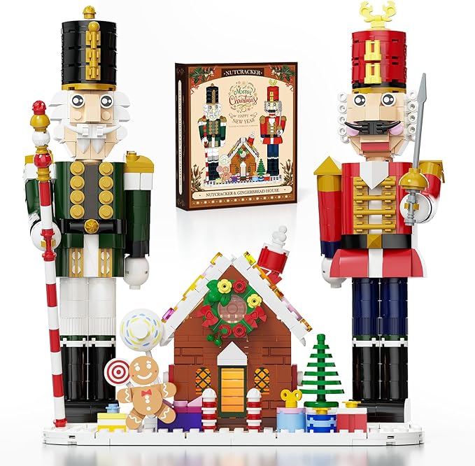 Nutcracker Christmas Decor Building Toys Gingerbread House with Light 2025 Xmas Gifts Ideas for Adults Kids Girls Boys Ages 8-12 Compatible for Lego Christmas Village Decorations for Home