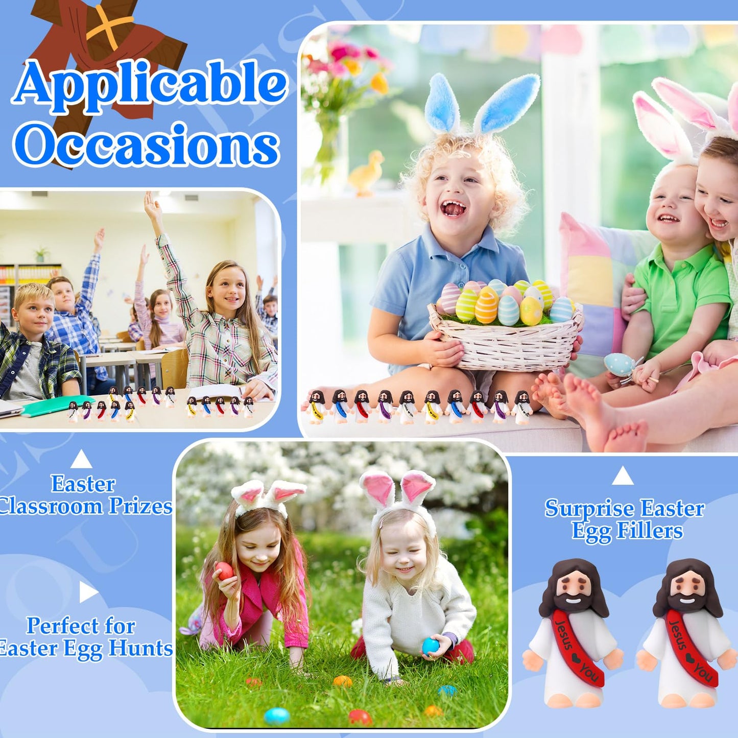 Bememo 25 Pcs Little Jesus Figures Original Design Jesus Love You Mini Rubber Toys to Hide and Seek Christmas Religious Party Favors Sunday School Baptism Gifts(Lively Colors)