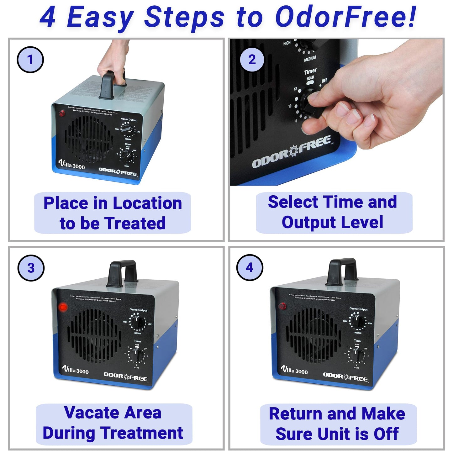 OdorFree Villa 3000 Ozone Generator for Eliminating Odors, permanently removing Tobacco, Pet and Musty Odors at their Source - Easily Treats Up To 3000 Sq Ft