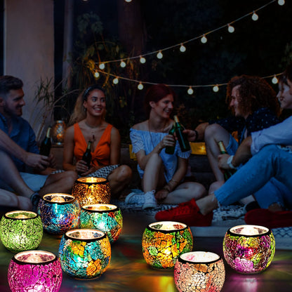 Rancco Glass Votive Candle Holder for Tealight, Romantic Mosaic Cracked Candle Holder, Candle Lamp Aromatherapy Candlescape Bowl for Valentine's Thanksgiving, Christmas Table Centerpiece,Party Decor