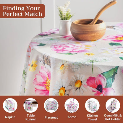 Maison d' Hermine Table Cloth Round Table 100% Cotton 69 Round Inches Tablecloth Reusable Decorative for Dining Kitchen Room Farmhouse Home Gifts for Mothers Day Spring Summer - Pivoine
