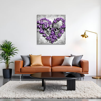 Artsbay Skull Wall Art Purple Skeleton Wall Decor Gothic Painting for Halloween Bedroomm Living Room 20" x 20"