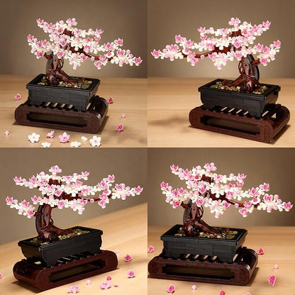 3IN1 Cherry Blossom Bonsai Tree Building Blocks Set Botanicals 3 Season Leaf Bonsai Tree Building Bricks Compatible with Lego Pink Flowers Plant Home Office Decor Ideal Gift for Adult Teen(1229PCS)