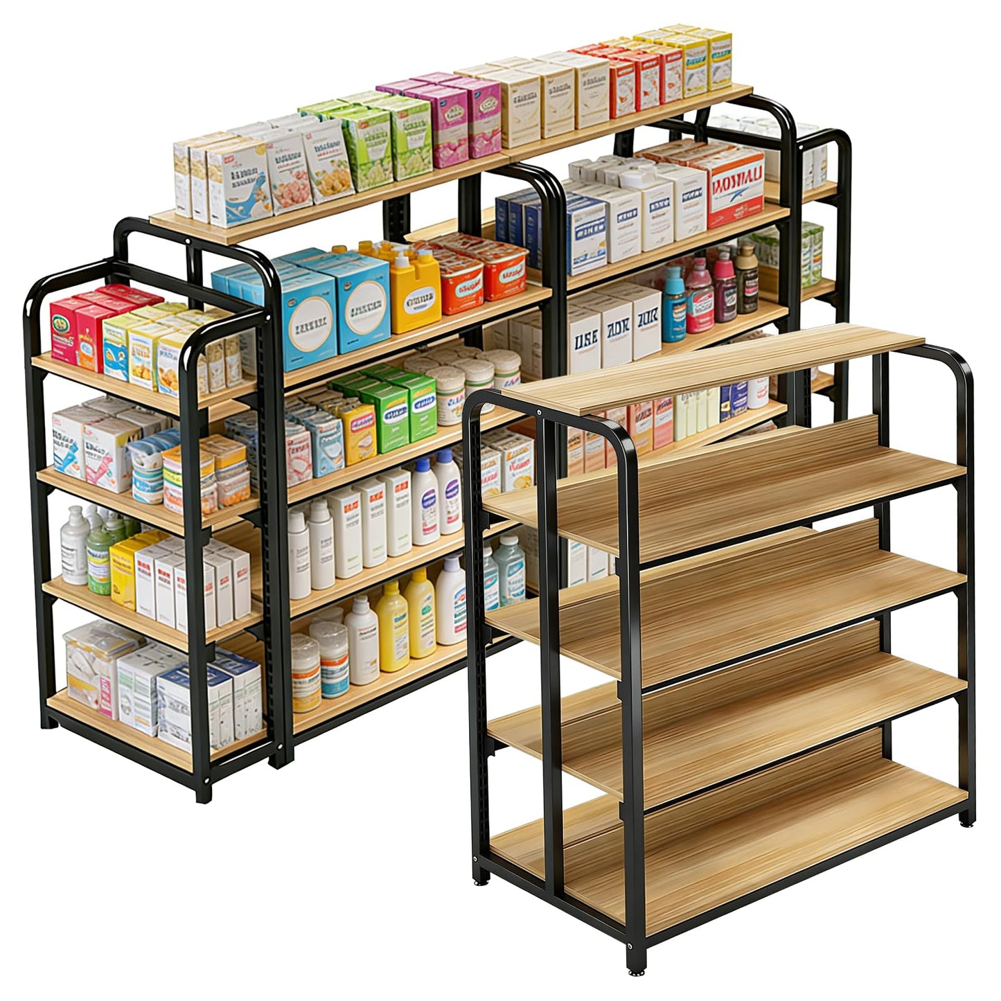 DioOnes 51" Modern Gondola Shelving Unit, Heavy-Duty Double-Sided Retail Display Rack, Premium Wood & Metal Store Fixtures for Boutique, Pharmacy, Pet Store, Commercial Merchandise Stand (Island Unit)