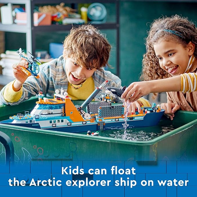 LEGO City Arctic Explorer Ship 60368 Building Toy Set Fun Toy Gift for 7 Year Old Boys and Girls with a Floatable Boat Helicopter Dinghy ROV Sub Viking Shipwreck 7 Minifigures and an Orca