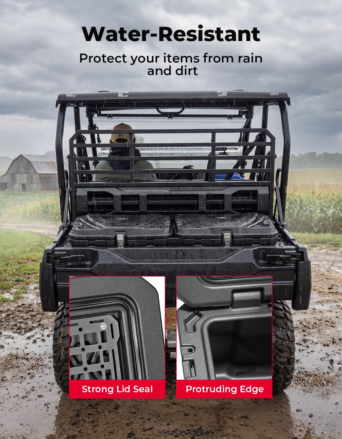 KEMIMOTO UTV Bed Storage Box 110L Compatible with Kawasaki Mule Pro FXR FXT FX DXT DX MX SX 4000, Waterproof Cargo Tool Box UTV Accessories