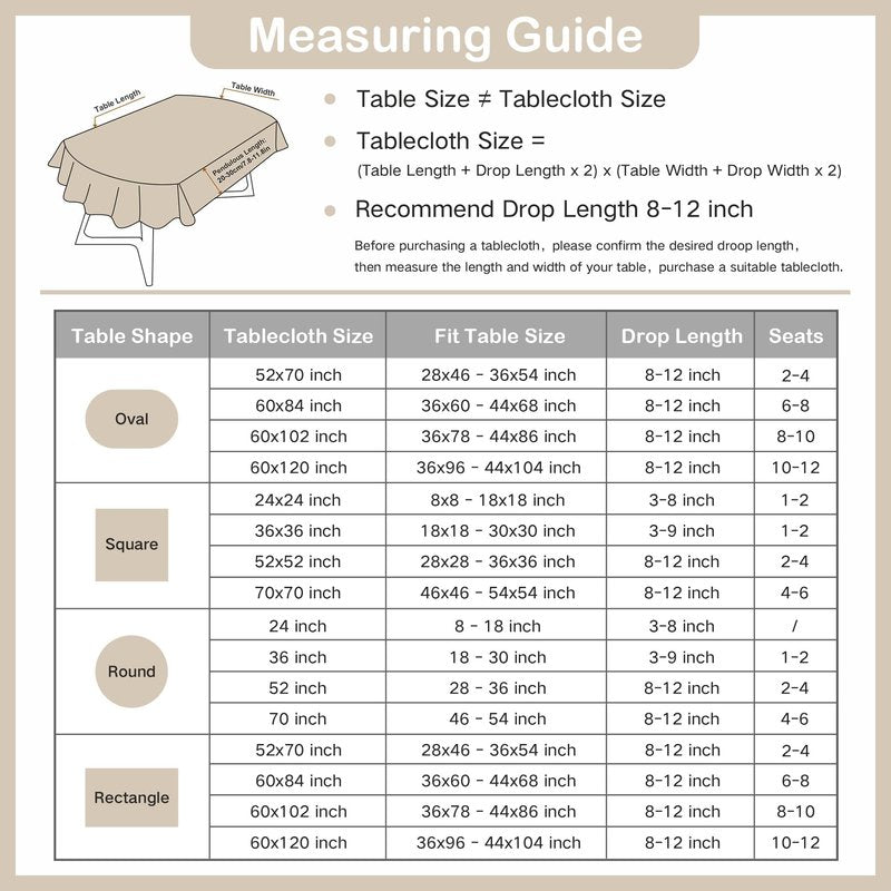 Wolkemer Oval Tablecloth 60 x 102 Inch Washable Fabric Table Cloth Solid Ivory Table Cover for Dining Wedding Party Banquet Tabletop Decoration