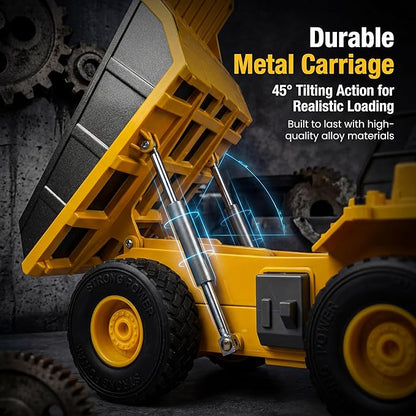 Remote Control Dump Truck for Boys Adults Metal Rc Dump Truck with 1*Rechargeable Battery and 2*AA Battery 9-Channel Construction Vehicle STEM Gift for Kids Birthday or Christmas