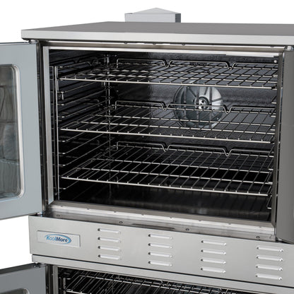 KoolMore 38 in. Full-Size Double Commercial Natural Gas Convection Oven 108,000 BTU With stacking And Casters in Stainless-Steel (KM-DCCO54-NGC)