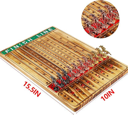 Horse Racing Board Game Thickened Solid Wood Finish Line Horse Race Game with 11 Metal Horses with 2 Sets of Dice2 Boxes of Cards and 100 Poker Chips for Parties and Gambling