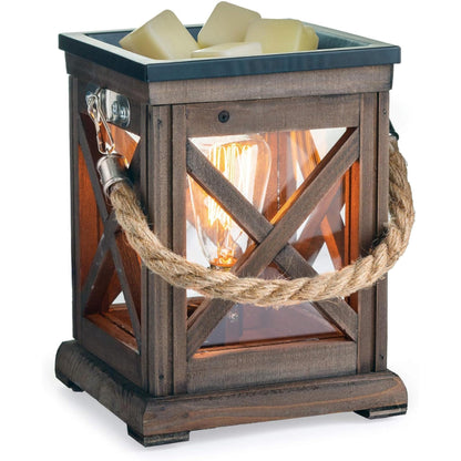 Candle Warmers ETC. Vintage Bulb Illumination Fragrance Warmer- Light-Up Warmer for Warming Scented Candle Wax Melts and Tarts to Freshen Room, Walnut & Rope