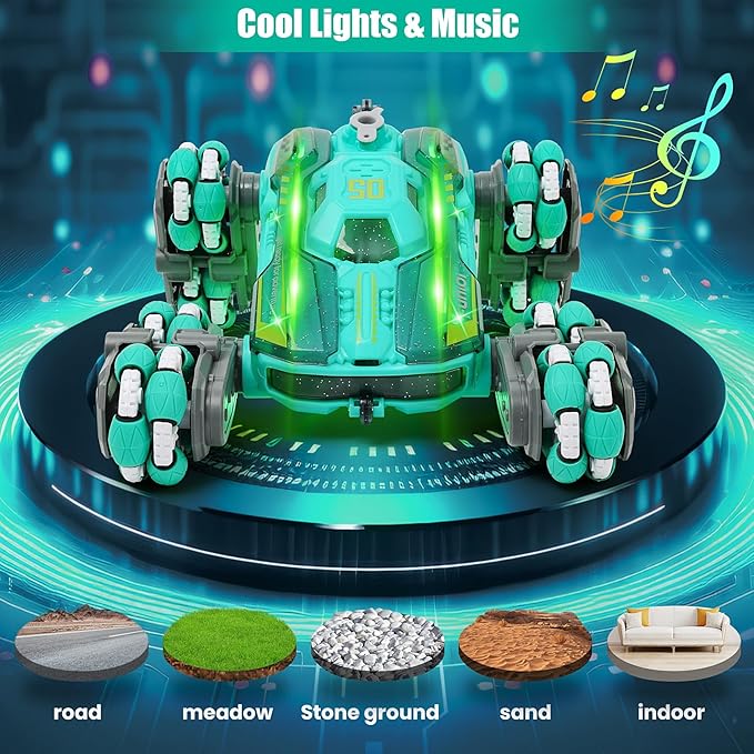 Cool 8WD RC Stunt Car for Kids Ages 6 7 8-12 13 14 Year Old - Remote &amp Gesture Hand-Controlled Toy with Lights &amp Music Rotating Drift Car for Boys 2.4Ghz