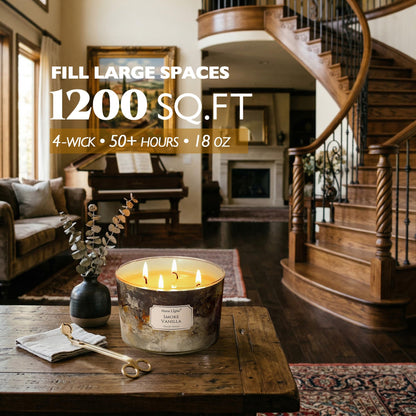 HomeLights Large jar Candle | 4-Wick Long-Lasting Scented Candles, 18oz Natural Soy Wax Candle for Home Scented, Industrial Chic Gifts for Women & Men, Smoke Vanilla