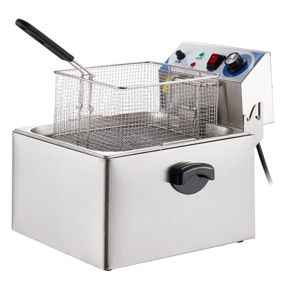 PULLAFUN Commercial Deep Fryer Countertop Stainless Steel 11L Electric Deep Fryer with Temperature Control Single Large Tank French Fries Restaurant Home Kitchen