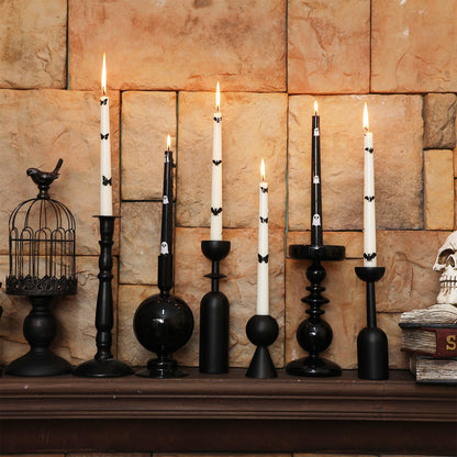 Conelist 6 Pcs Taper Candles 10 Inch Candle Sticks for Bachelorette Bridal Wedding Party Baby Shower Table Cake Decor(Butterfly Bat and Ghost,10 Inch,Black and White)