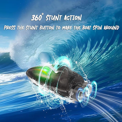 PowerTRC Mini Remote Control Boat RC Boat 360 Rotating 2.4 G Build in Rechargeable Battery Lake Swimming Pools Bathtubs Stunt Remote Control Boats