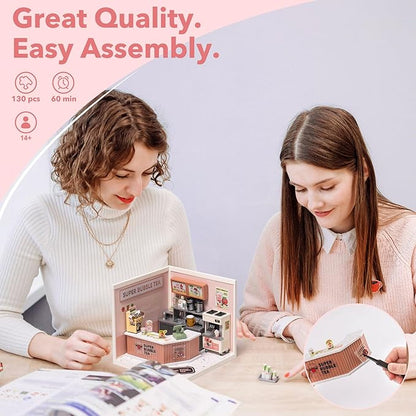 Rolife Plastic House Building Set Toy DIY Miniature Dollhouse Playset with LED for Mini Figures Construction Toys Diorama Kit Gifts for Adults