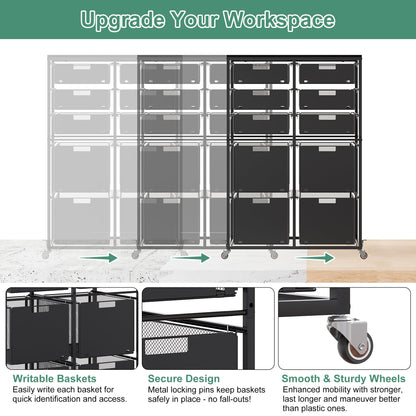 EasyPAG Rolling Storage Cart With 10 Drawers, Metal Craft Organizers And Storage Cart With Wood Tabletop, 30 Lbs Capacity Per Drawer For Home Office Classroom And Dorm, Black