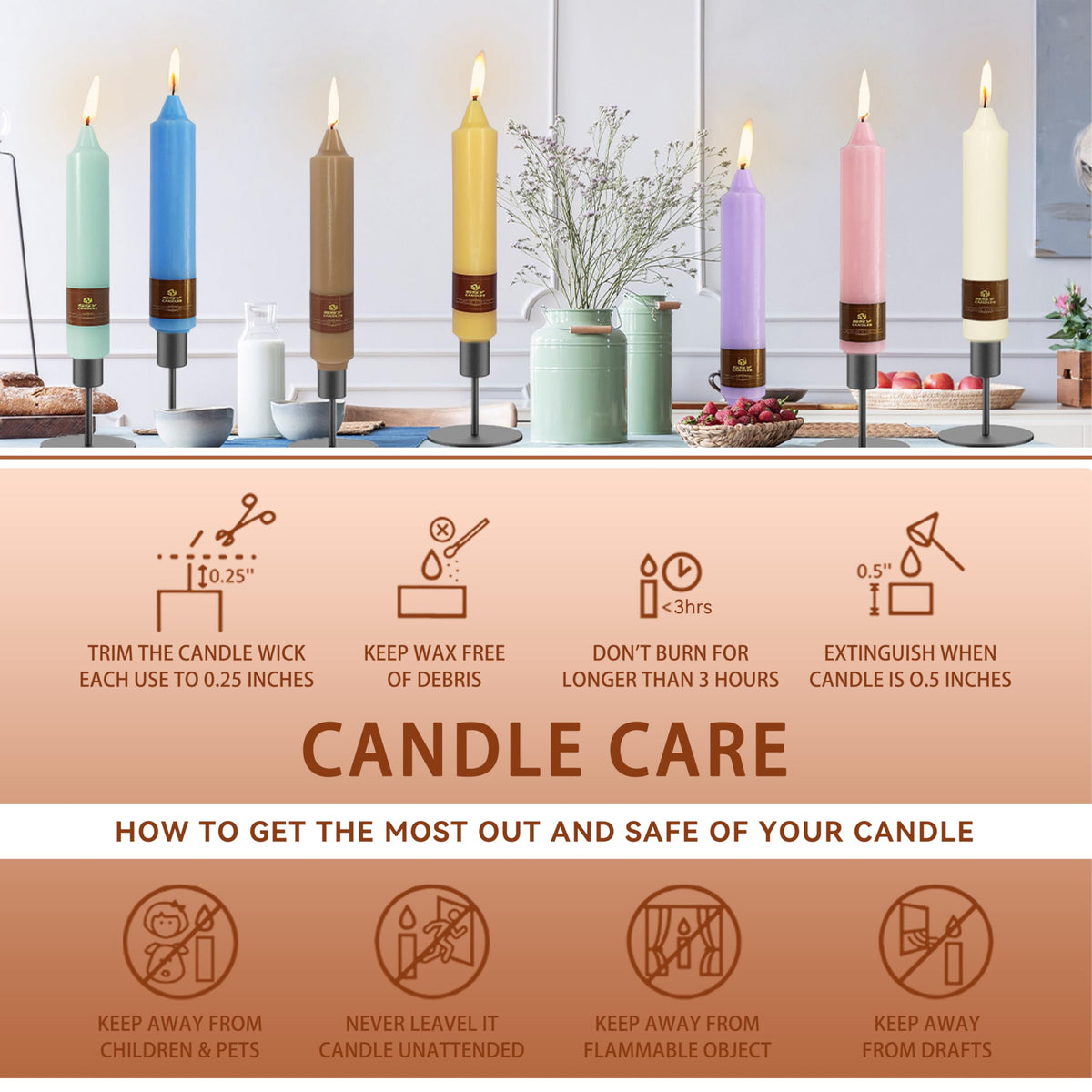 Short Pumpkin Chunky Taper Candles 7 Inch Set of 4 Candlesticks Fat Candles Handmade Clean Burning Unscented Candles for Dinner Country Farmhouse Bedroom Meditation Wedding Home Decor Sanctuary