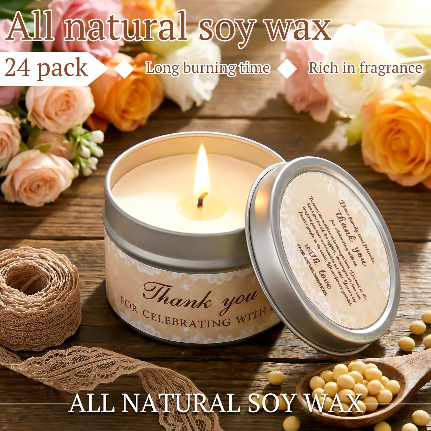 Lounsweer 24 Pcs Wedding Favors for Guests Lace Candles Gifts 1.2 oz Lavender Scented Appreciation Candles Gifts Wedding Shower Party Favor for Guests Thank You Anniversary Souvenirs Tealights Candle