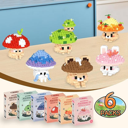 HIGH GODO 6 Set Mushroom Animals Micro Building Block Set Ideals Mushroom Animal Building Kit for Adults Party Favors for Teens 14+ (1956PCS)