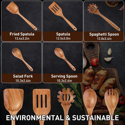 Wooden Spoons for Cooking,Wooden Cooking Utensil Set,10-Piece Wooden Kitchen Utensil Set with Wooden Spoons(A10)