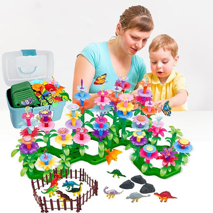 Toys Gifts for Toddlers Boys Girls Age 2 3 4 5 6 167 PCS Dinosaur Flower Garden Building Blocks STEM Fine Motor Skill Stacking Games Easter First 1st Birthday Gifts for Preschool Kids 2+ Years Old