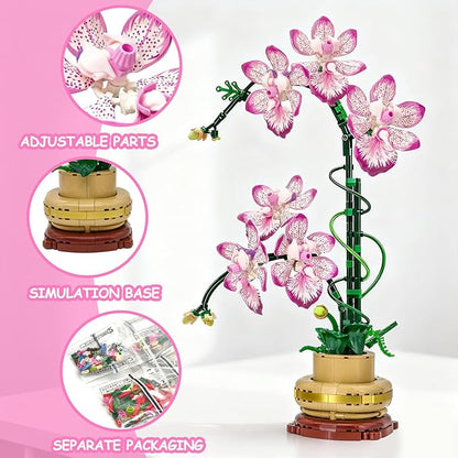Orchid Flowers Building Block Sets Compatible with Lego 853792 Accessory Artificial Plant Botanical Collection for Home Kitchen Desk Decor Best Gift for Mom Kids 4+(Purple 697Pcs)