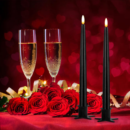 CVHOMEDECO. Flameless Taper Candles with 10-Key Remote, Battery Operated Led Flickering 3D Wick Window Candles Real Wax Finished Home Christmas Party Decor 0.78 x 11 Inch, Pack of 2, Black