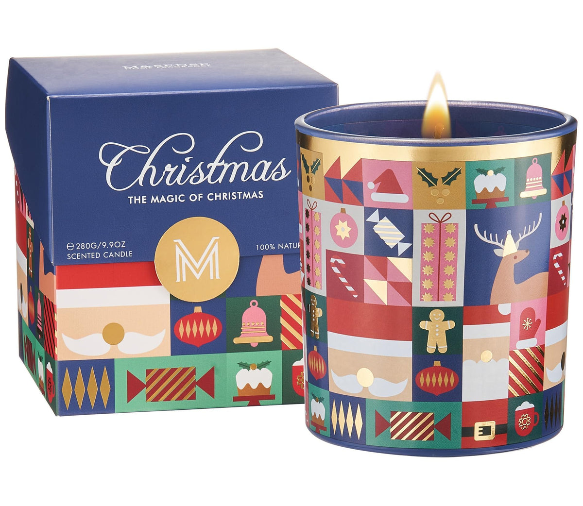 M&SENSE Magic Christmas Soy Candle for Home, Soy Wax 9.9oz 55 Hours Clean Non Toxic Slow Burn, Relaxing Cozy Winter Candles for Stress Relief, Christmas Scented Gift for Holiday Celebration