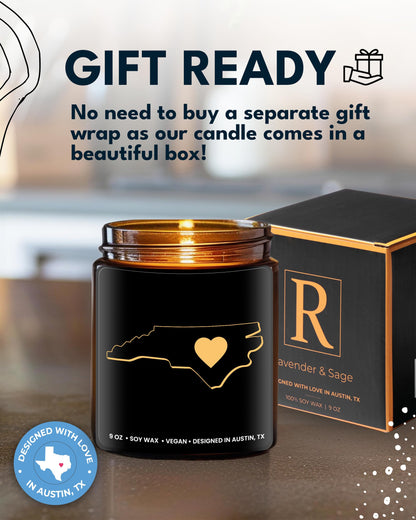North Carolina Candle, Unique North Carolina Themed Gifts for Men and Women, Best NC State Gifts for Moving Away, Thoughtful Home Sick Presents, Ideal for Birthday, Christmas, Graduation, Gift Ready